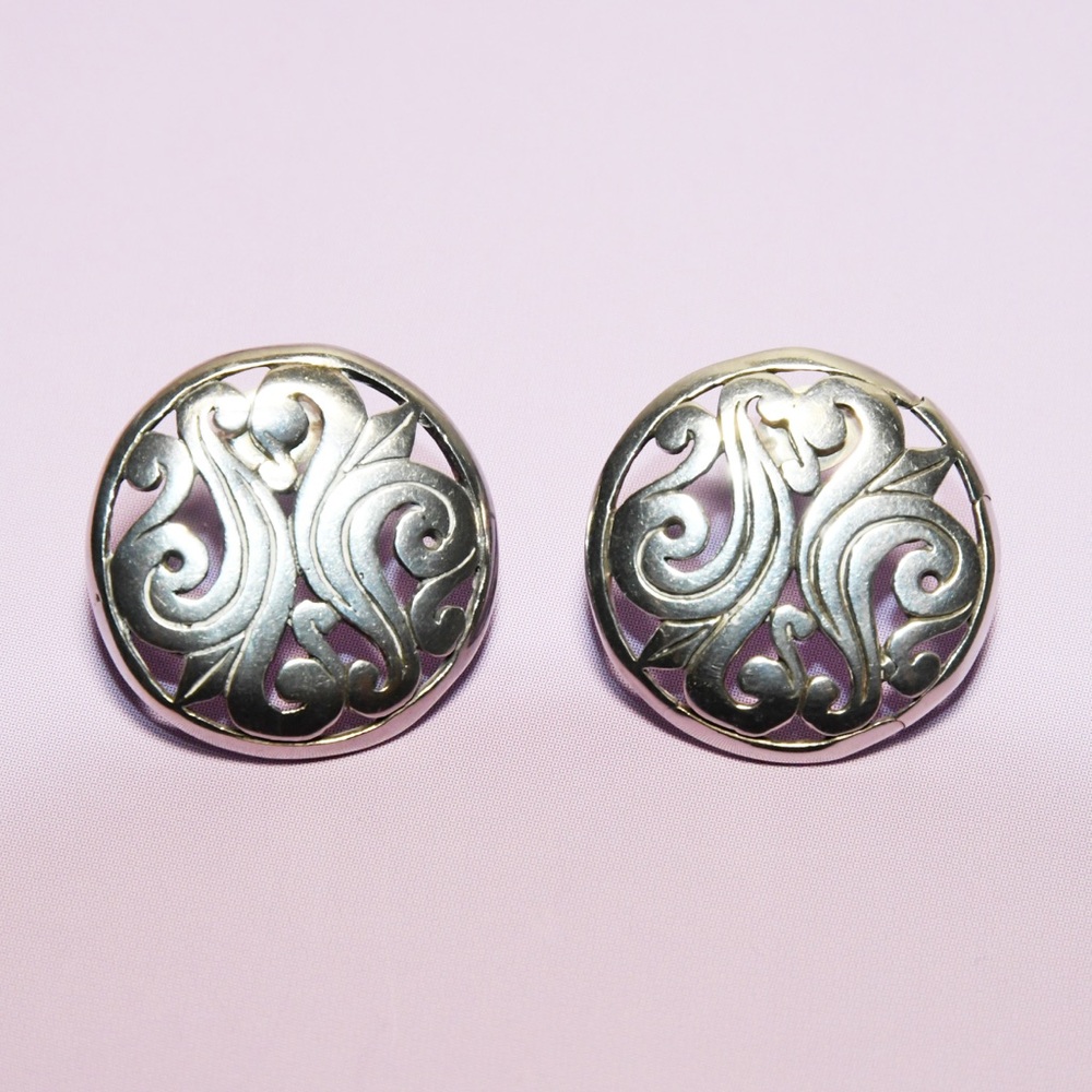 Sterling Silver Baroque Button Earrings